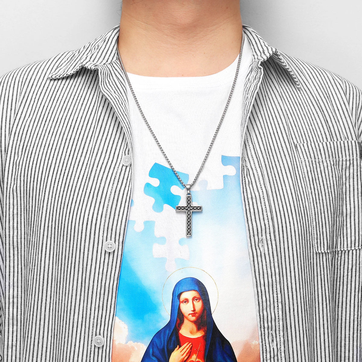 PENDRA Muticolor Religon Cross Steel Necklace