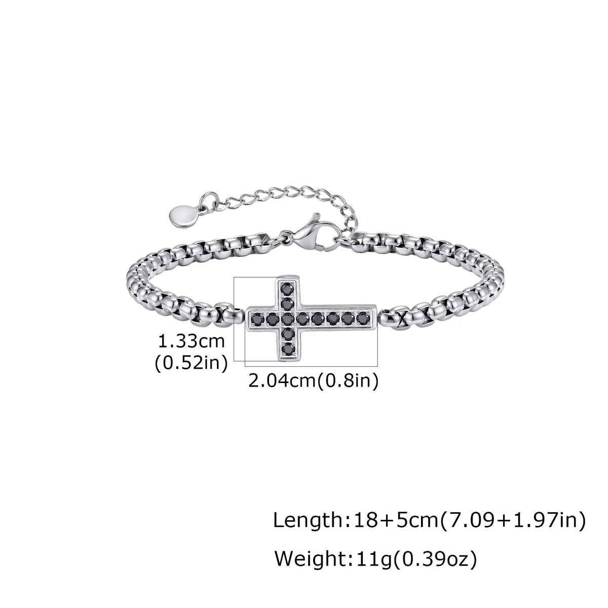 Stylish Men's Cross Bracelet,High Quality Stainless Steel Box Chain with Black CZ, Adjustable Hip Hop Faith Jewelry Gift