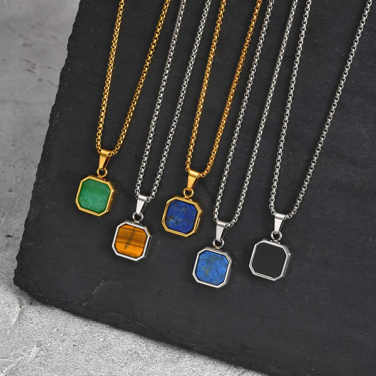 PENDRA Square Stone Natural Pendant Necklace