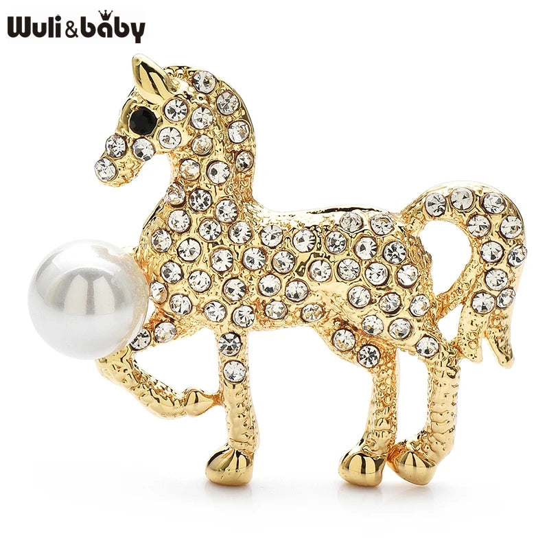 Wuli&baby Walking Horse Brooches For Women Men 3-color Rhinestone Horse Animal Casual Party Brooch Pins Gifts