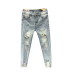 Luxury Fashion Designer Clothes Ripped Jeans Men's Trendy Brand 2025 Summer Ruffian Handsome Slim-fit Pants Elastic Thin Pants