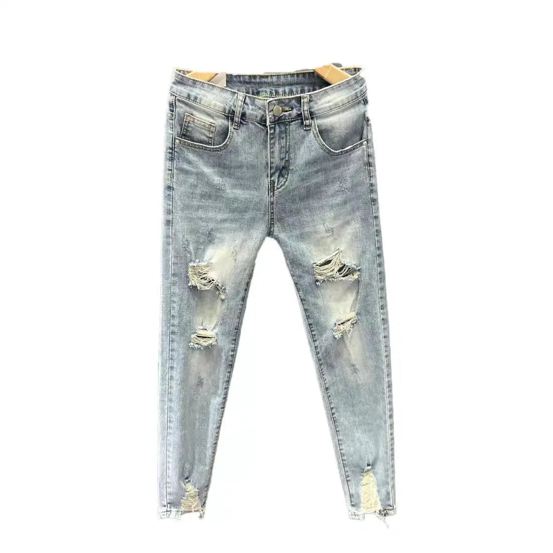 Luxury Fashion Designer Clothes Ripped Jeans Men's Trendy Brand 2025 Summer Ruffian Handsome Slim-fit Pants Elastic Thin Pants