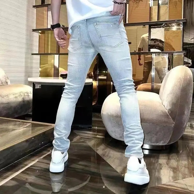 PENDRA Heavy Industry Holes Versatile Slim Distressed Ripped Denim Pants