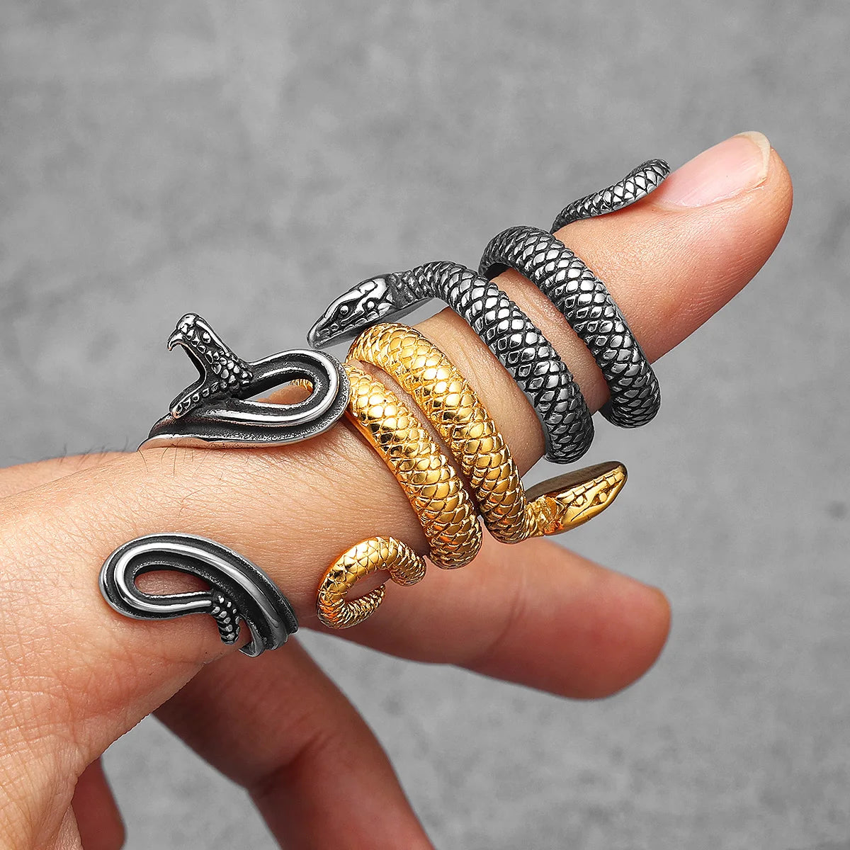 Animal Snake Cobra Series Stainless Steel Men Rings Punk Trendy for Women Fashion Jewelry Halloween Creativity Gift Wholesale