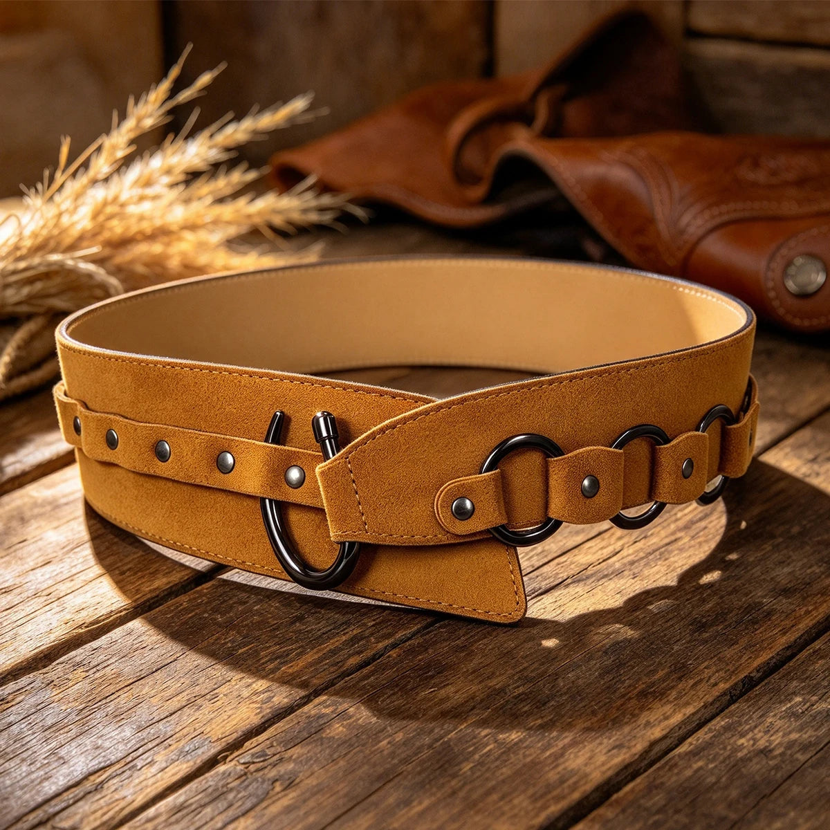Western Cowgirl New style street fashion punk suede Leather belt for women half skirt outerwear decorative Gothic cinch belt