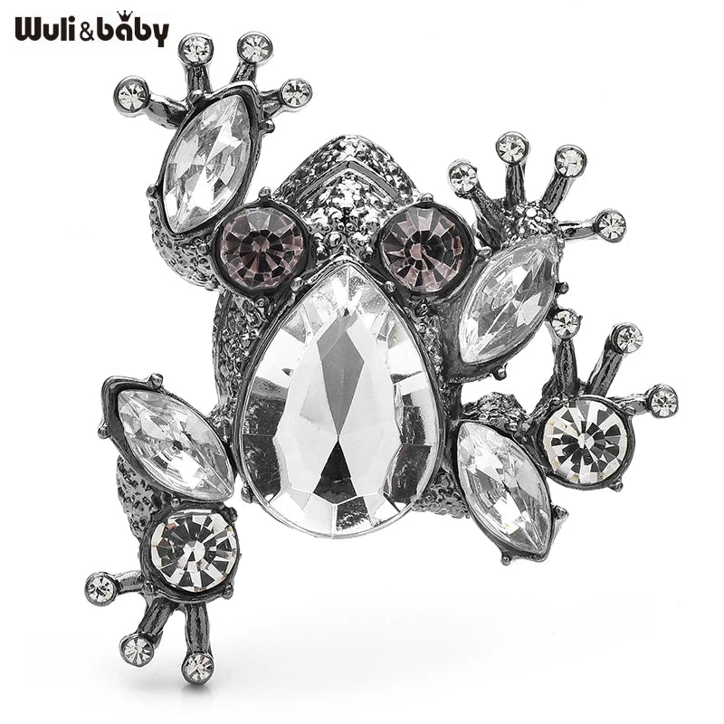 Wuli&baby Cute Crystal Frog Brooches Alloy Rhinestone Lovely Animal Brooch For Women's Clothes Backpack Pins Gifts