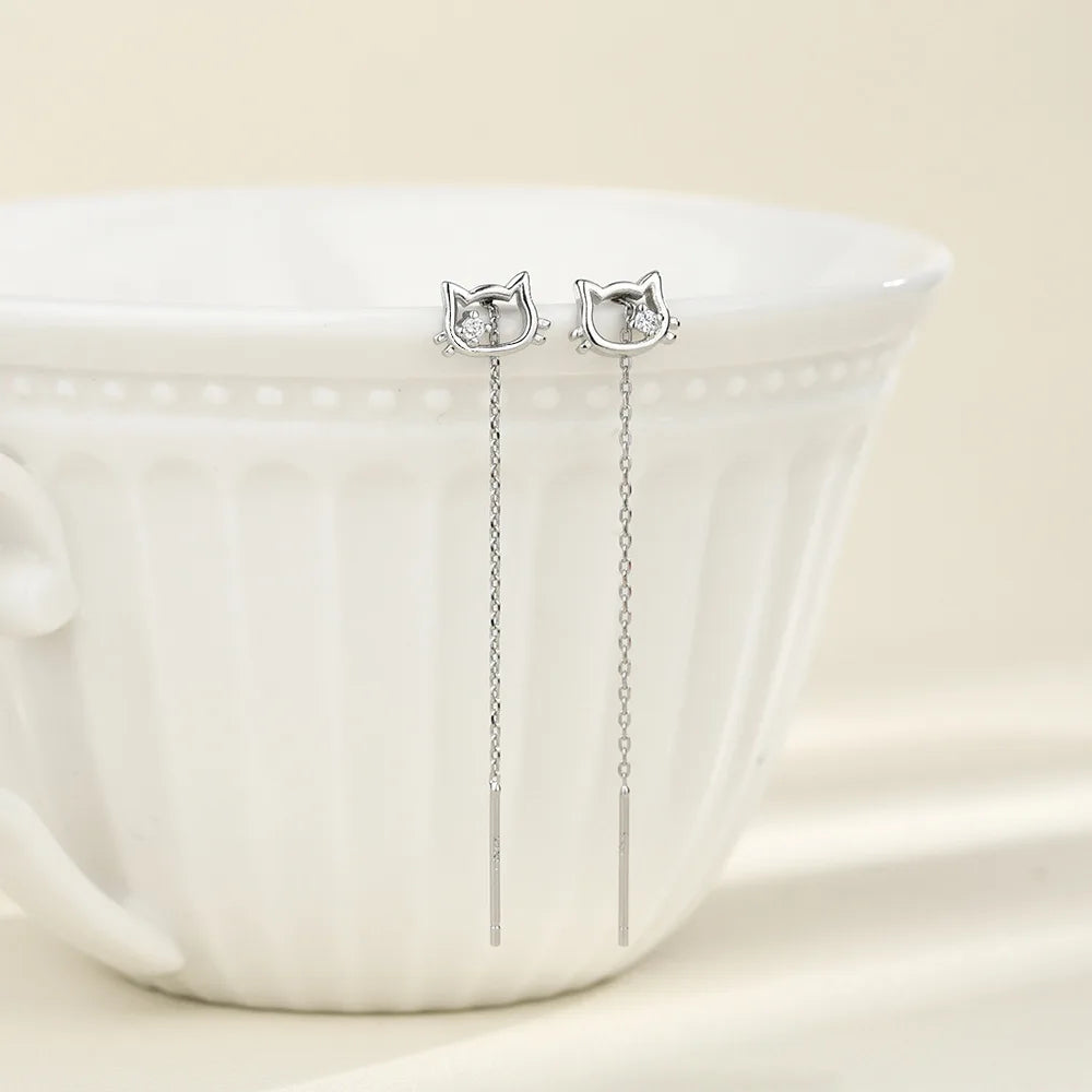 VENTFILLE 925 Sterling Silver Drop Earring For Women Zircon Crystal Hollow Out Cat Personality Jewelry Gift Dropshipping