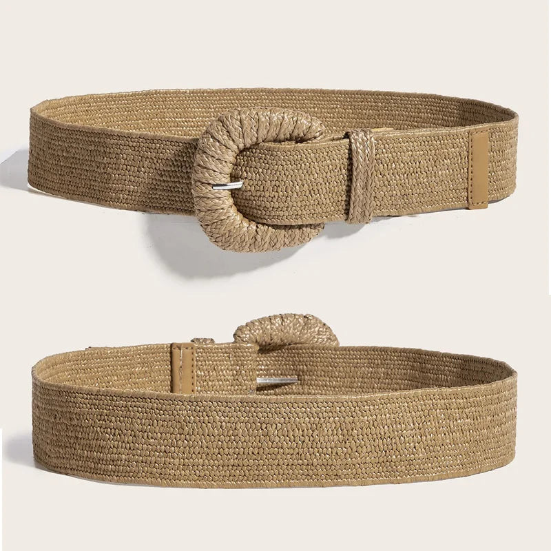 PENDRA Rheaina Straw Square Buckle Boho Belt