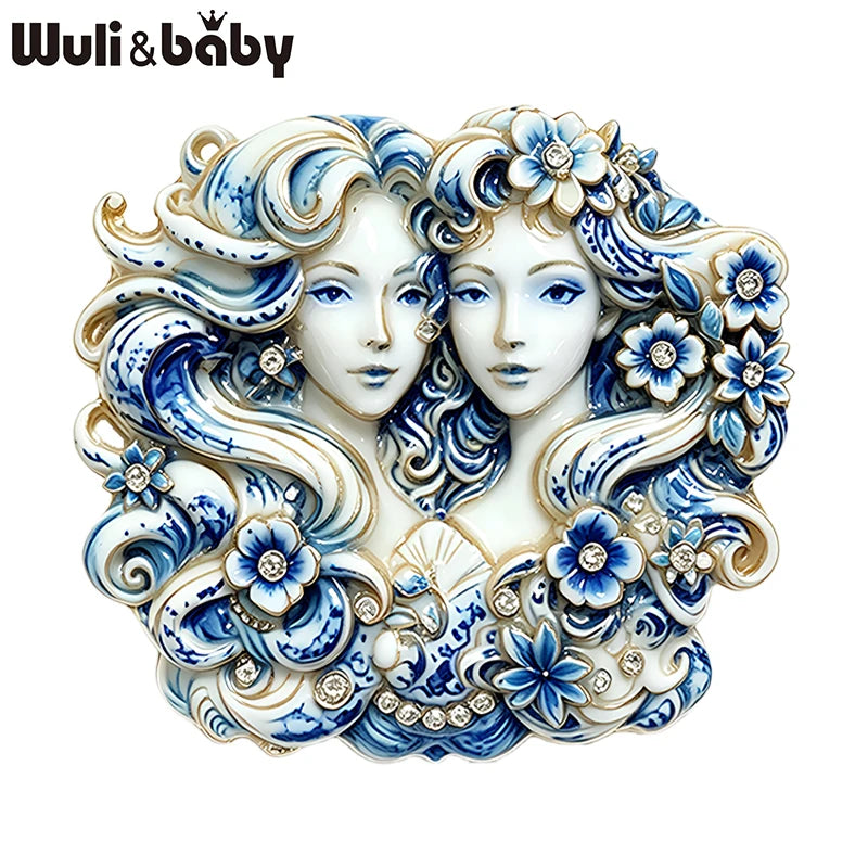Wuli&baby Beautiful Lady Brooches For Women 2-color Charming Gemini Zodiac Sign Figure Casual Party Brooch Pins Gifts