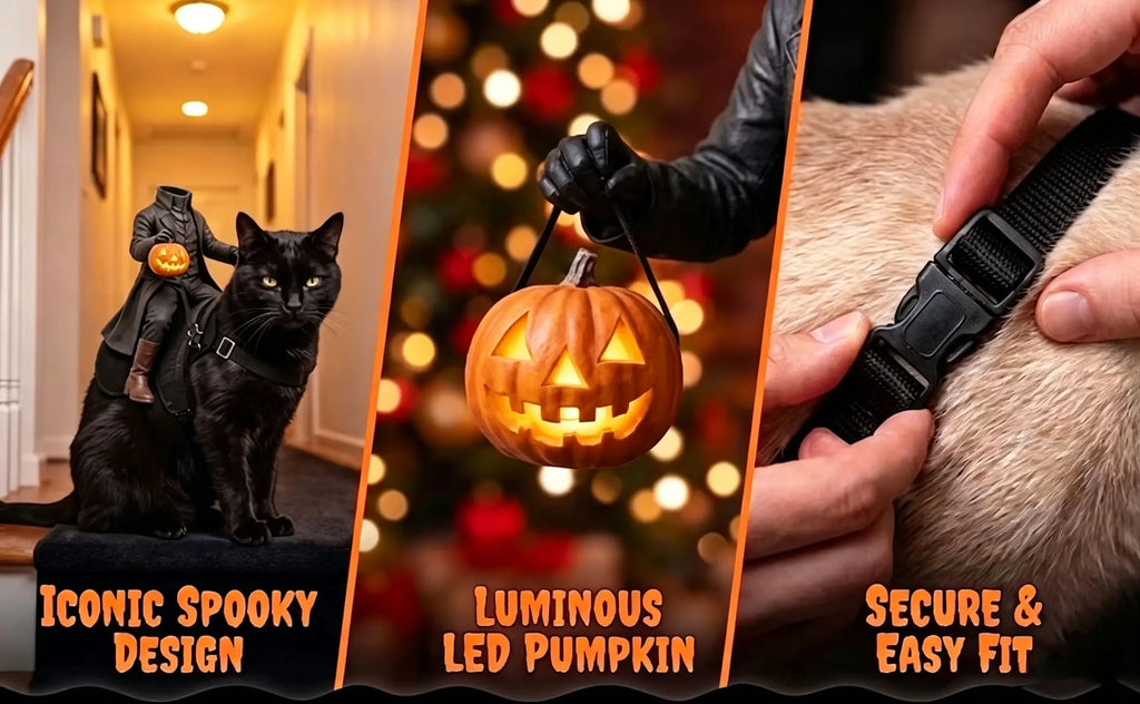 Funny Halloween Cat Dog Costume Headless Horseman Rider Pet Outfit for Small Dogs Cats Pumpkin Party Cosplay