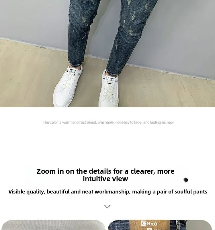 Harajuku Fashion Autumn New Blue Jeans Men's Trendy Brand Scratches Cargo Work Korean Slim-fitting Trousers Luxury Elastic Pants