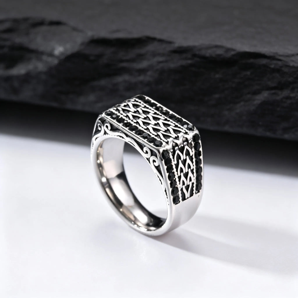 Vintage Punk Signet Ring for Men,Waterproof Stainless Steel Statement Ring,New Jewelry