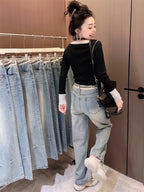 Y2K 2000s Wide Leg Baggy Denim Trouser Women's Washed Vintage Casual Pants Female High Street Retro High Waist Trashy Jeans