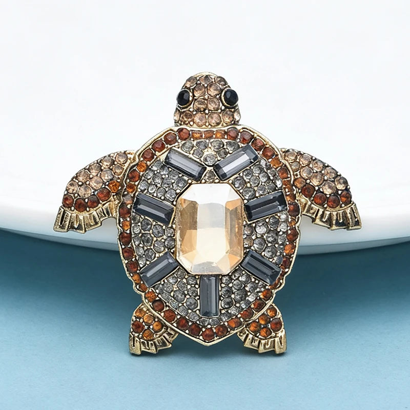 Wuli&baby Vintage Swim Turtle Brooches For Women Unisex Metal Rhinestone Water Animal Party Casual Brooch Pins Gifts