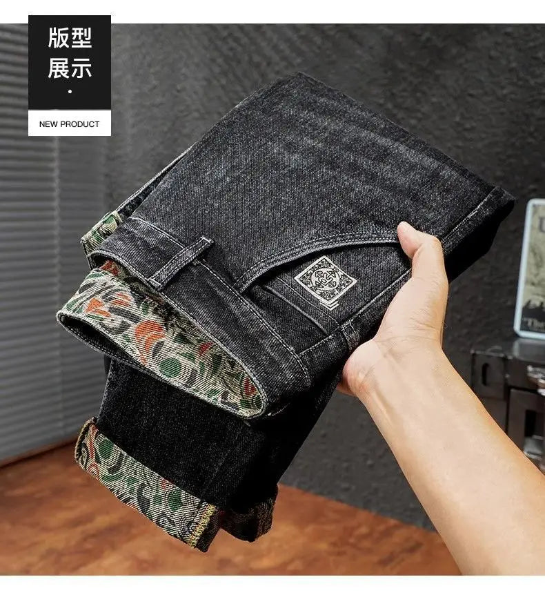 Men's Work Pants 2025 Spring Autumn Men's Casual Jeans New Slim Foot-bound Pants Explosive Street Luxury Washed Elastic Trousers