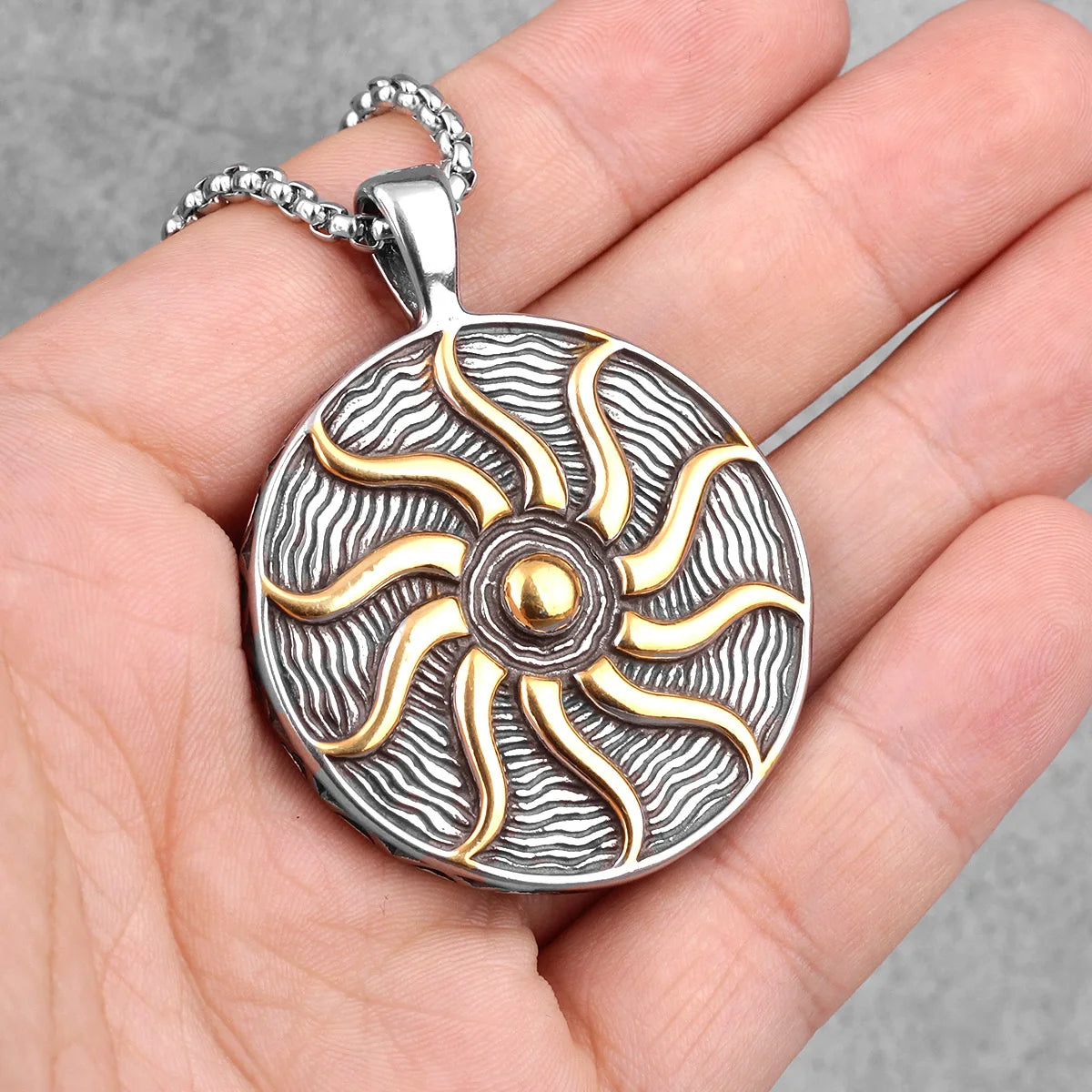 PENDRA Apollo Talisman Sun Steel Necklace