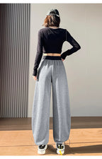 American style sports pants women in autumn and winter 2025 new style thick drawstring color blocking wide leg pants