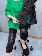 European Heavy Industry sequin bead design fashioneight point cigarette tube pants women's elastic high waist slim casual pants