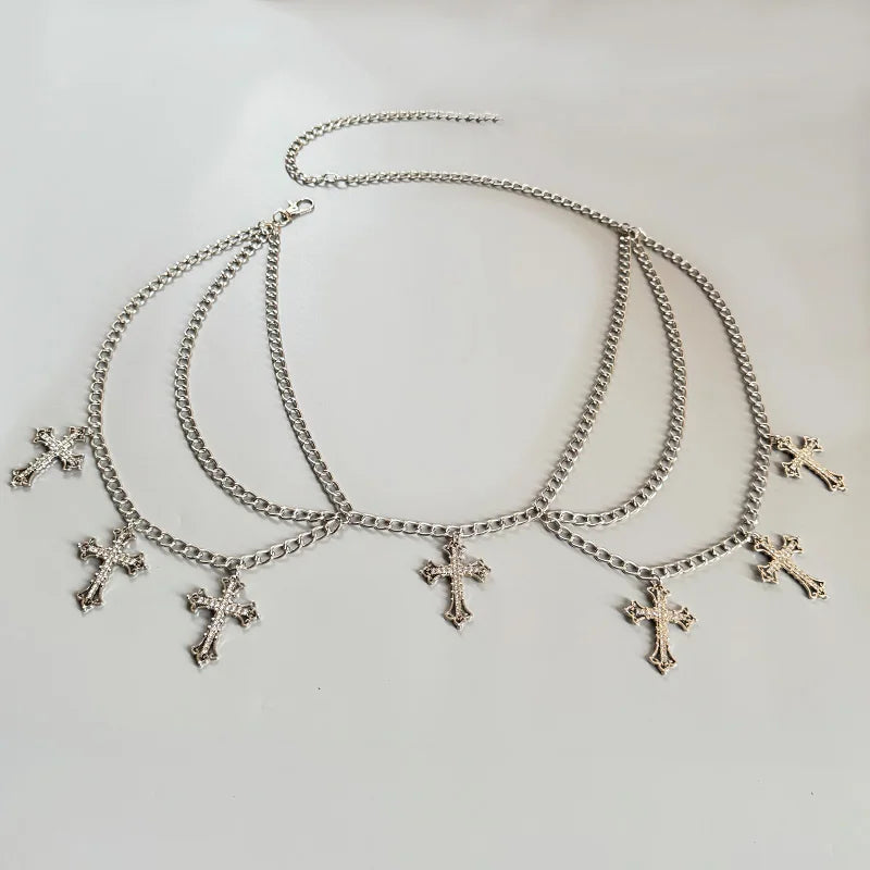 Vintage-Inspired Multi-Layer Metal Waist Chain With Hollow Cross Pendant - Sexy Body Accessory For Women Necklaces For Women