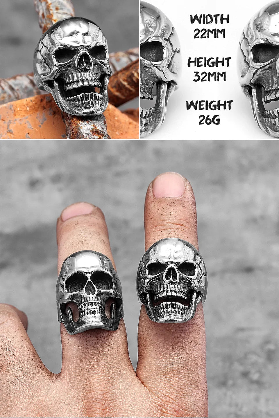 PENDRA Punk Gothic Skull Ring