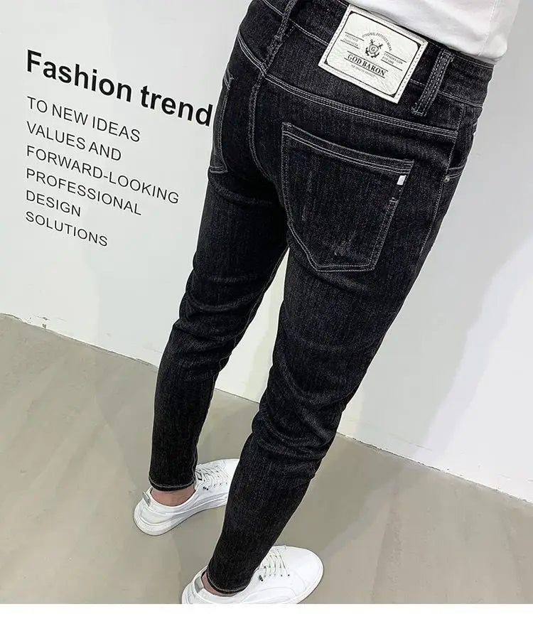 PENDRA Korean Slim Black Jeans