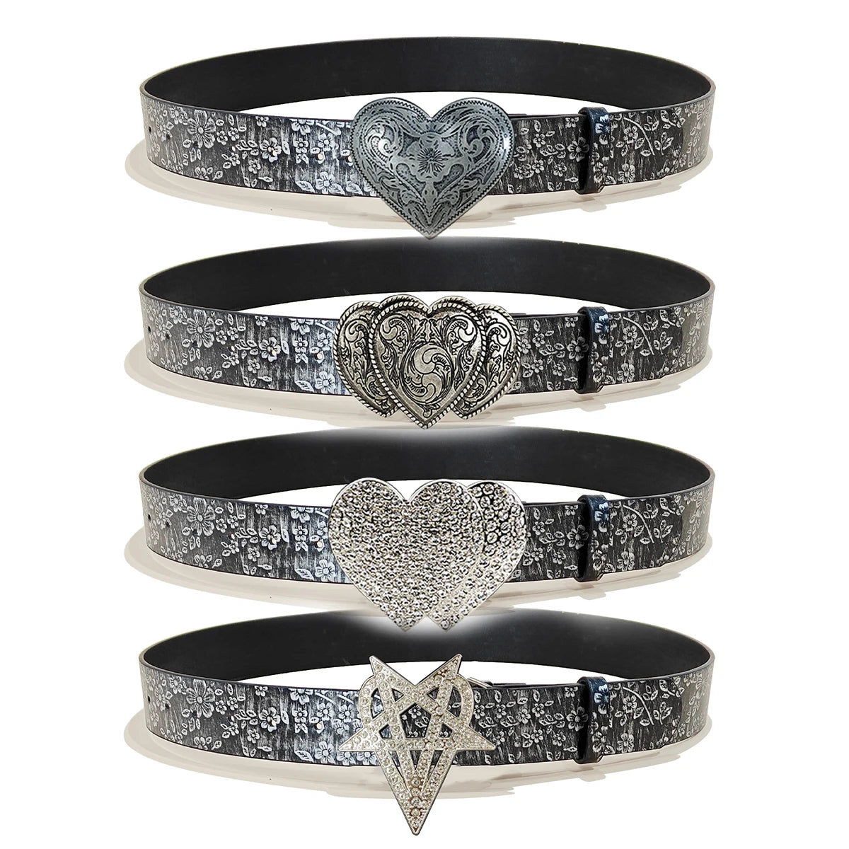 Heavy Duty Punk Belt Men Women Y2K Inlaid Rhinestone Stars Love Bright Flash Gothic Air Eye Hollowed Vintage Jeans Waistbands