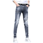 Hot Sale Men's Luxury Jeans Streetwear Denim Pants Punk Distressed Hole Tiger Embroidery Patches Stretch Skinny Ripped Trouser