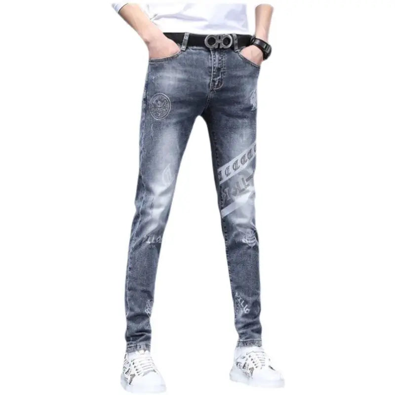 Hot Sale Men's Luxury Jeans Streetwear Denim Pants Punk Distressed Hole Tiger Embroidery Patches Stretch Skinny Ripped Trouser