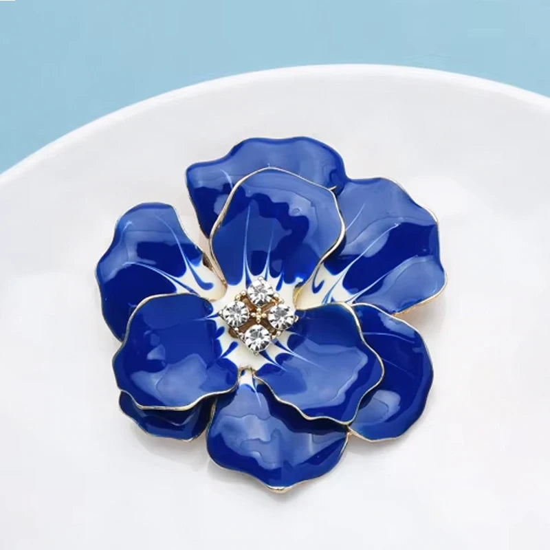 PENDRA Azurea Large Blue Enamel Flower Brooch