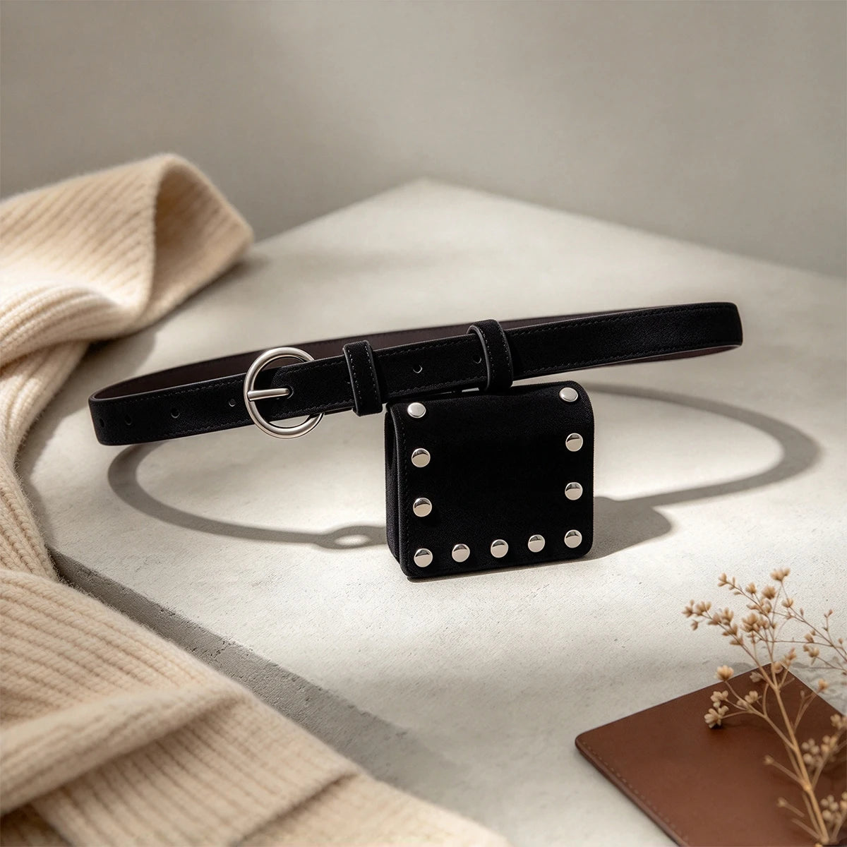 Punk Accessories suede Leather Belt Bag for Women  French Small Purse High-quality Retro Waist Bag Elegant Style Black Brown