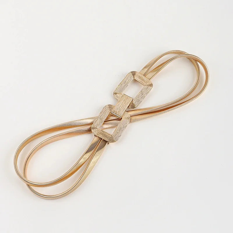 Golden Double-strand Elastic Women's Belt Buckle Women's Casual Fashion Spring Metal Waist Chain With Skirt