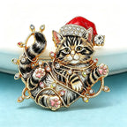 PENDRA Lights Rhinestone Christmas Cat Brooch