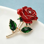 PENDRA Rosalia June Birthday Red Enamel Rose Brooch