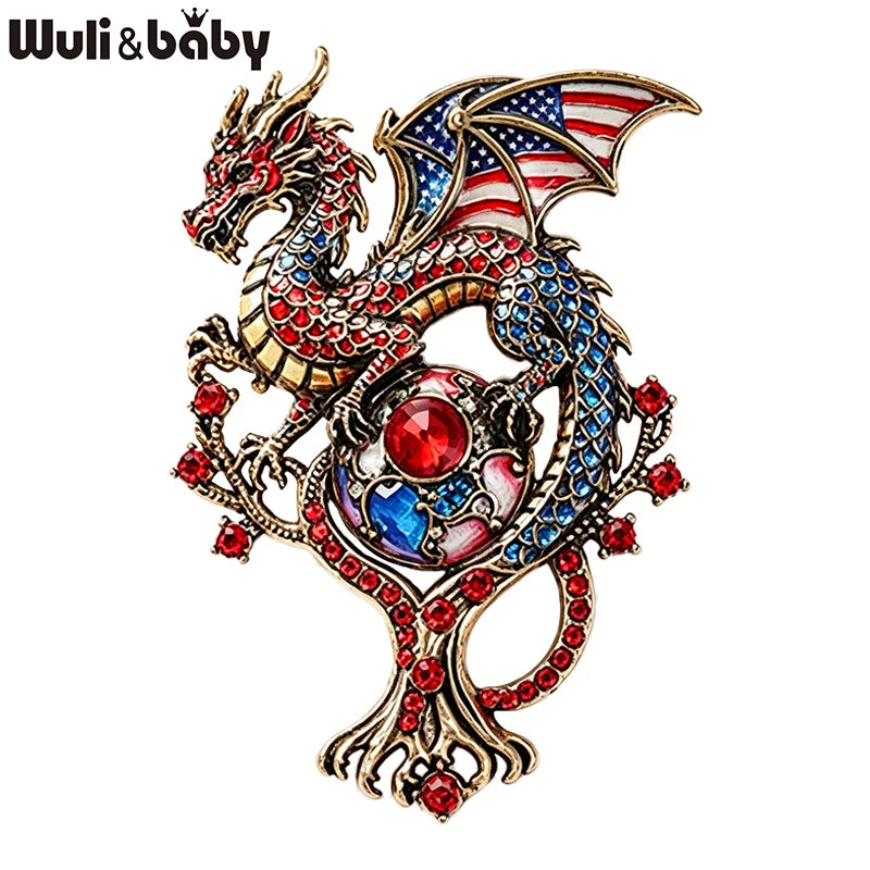 PENDRA Dragon US-Flag Animal Brooch