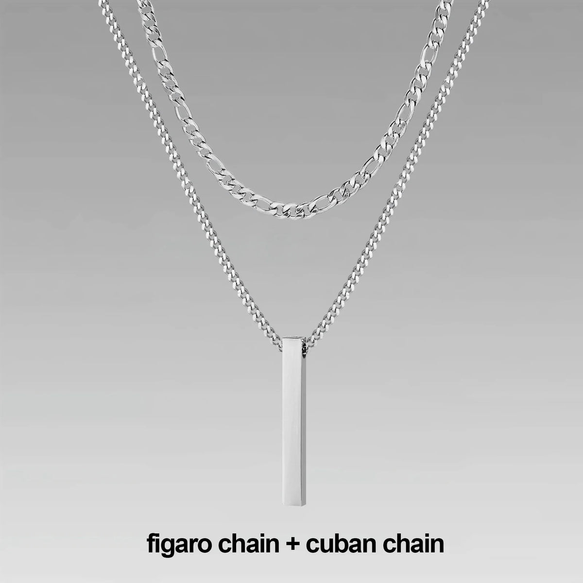 Mens Vertical Bar Necklaces,Stacking Stainless Steel Geometric Pendant with Wheat Rope Cuban Chain,Male Jewelry Gift