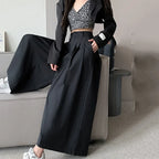 Oversize Wide Leg Pants For Women Gathered Waist Spliced Ruched Casual Solid Long Trousers Female Clothing Summer