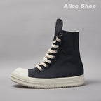 PENDRA Canvas Noir Black Canvas High-Top Zip Lace-Up Flat Ankle Boots