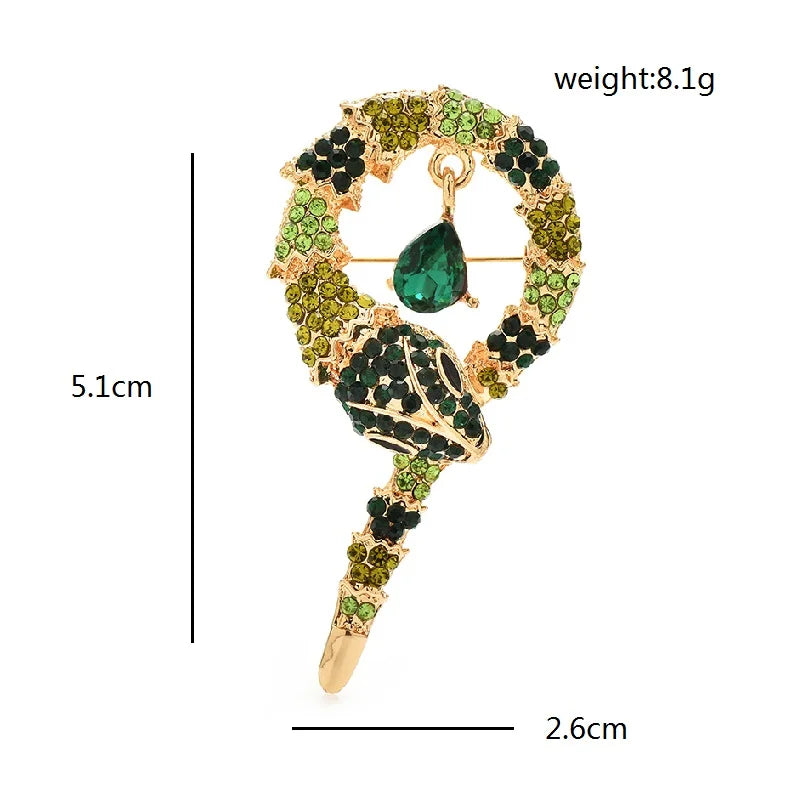 PENDRA Serpentine 5-Color Rhinestone Snake Brooch