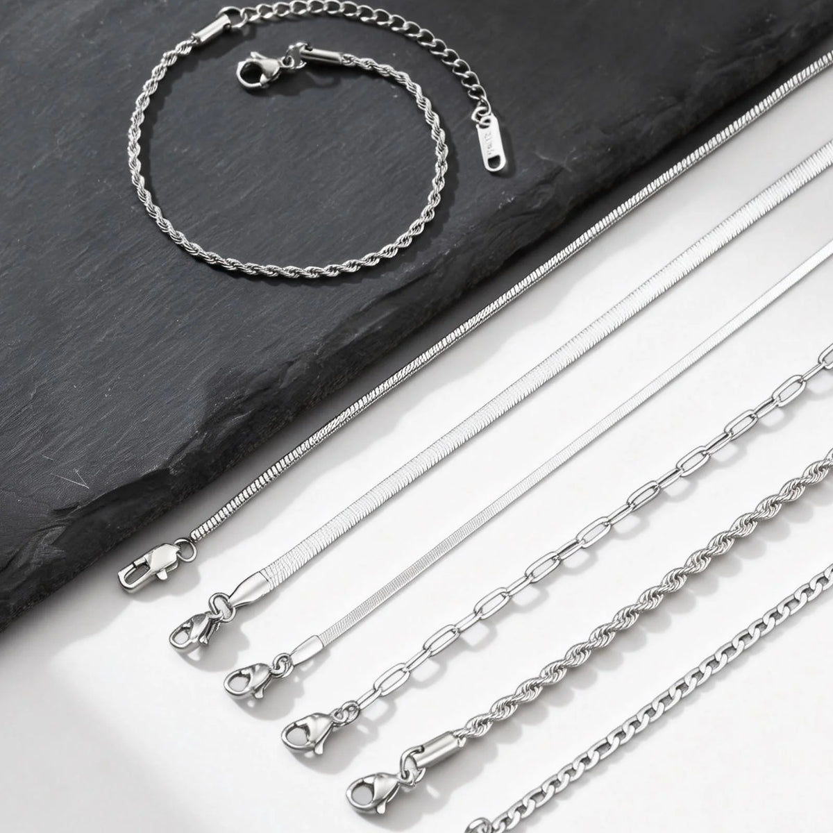 Men's Thin Chain Bracelets,Stainless Steel Silver Color Adjustable Metal Wristband,Classic Hip Hop Trendy Chain Gift