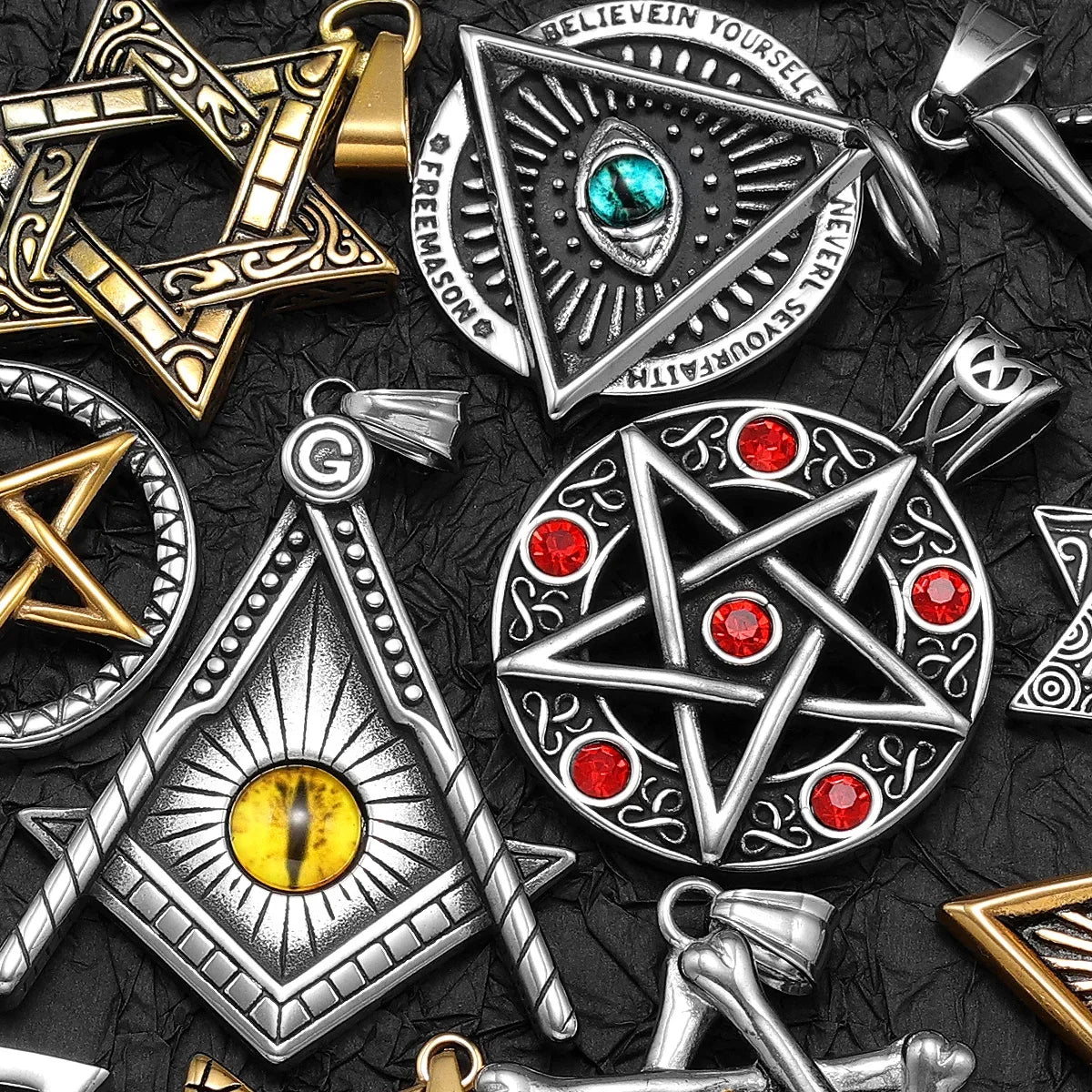PENDRA Star David Masonic Steel Necklace