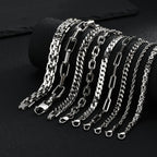 Punk Silver Color Men's Chain Bracelets,Hip Hop Stainless Steel Braided Link Wristband,Classic Metal Jewelry Gift for Him Dad