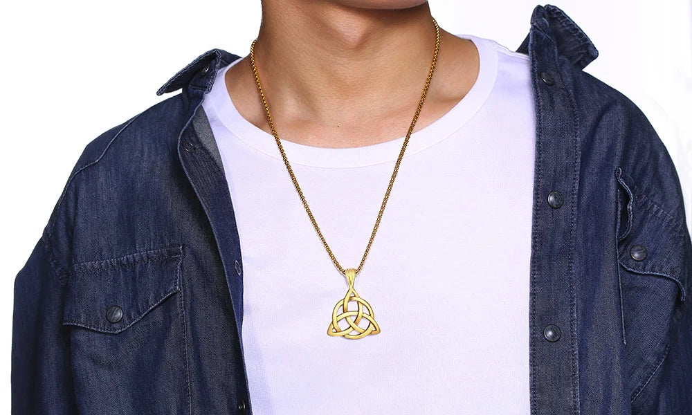 Lucky Triquetra Knot Charm Pendant Necklace Stainless Steel Irish Jewelry for Men Unisex