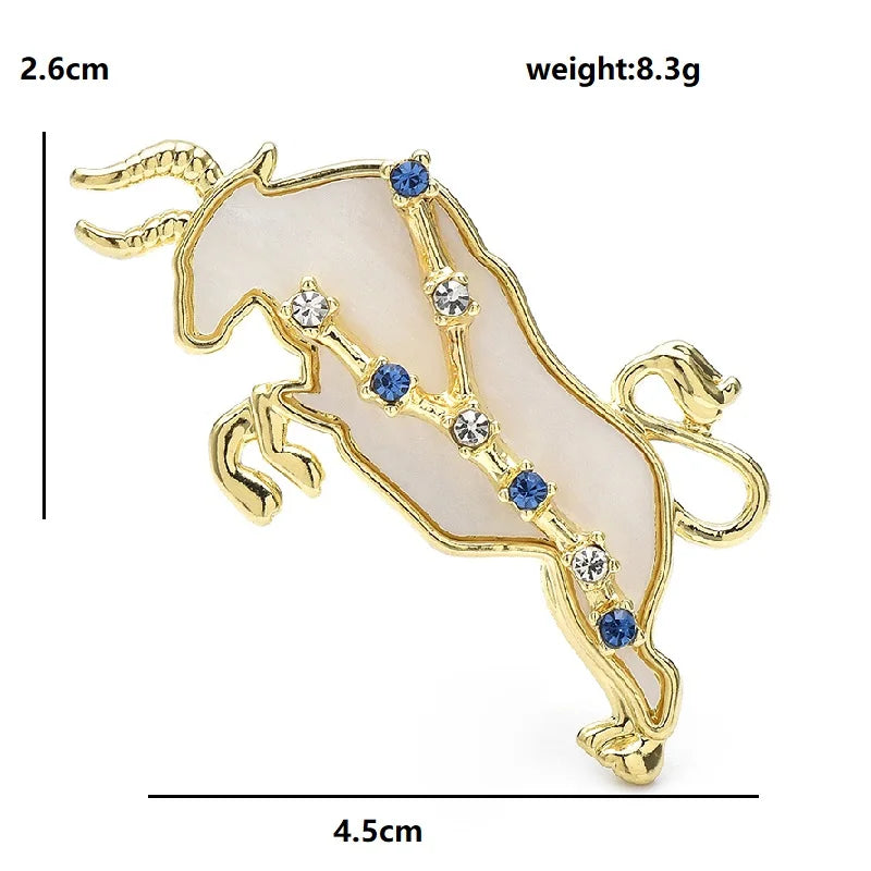 Wuli&baby 2 Colors Shell Taurus Brooches Pin Zodiac Star Jewelry Accessory Bull Badge For Suit