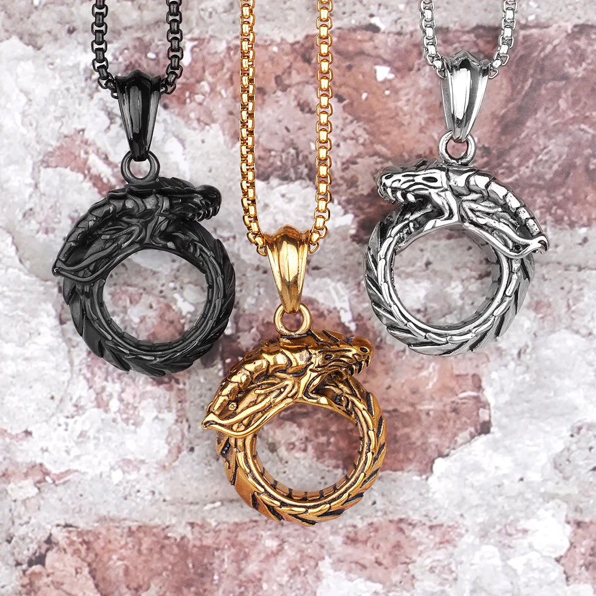 PENDRA Ouroboros Snake Dragon Steel Necklace