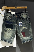 High-end Design Brand Embroidered Elastic Denim Shorts Men's Summer Middle Pants Slim-fitting Korean Breeches Jorts Shorts