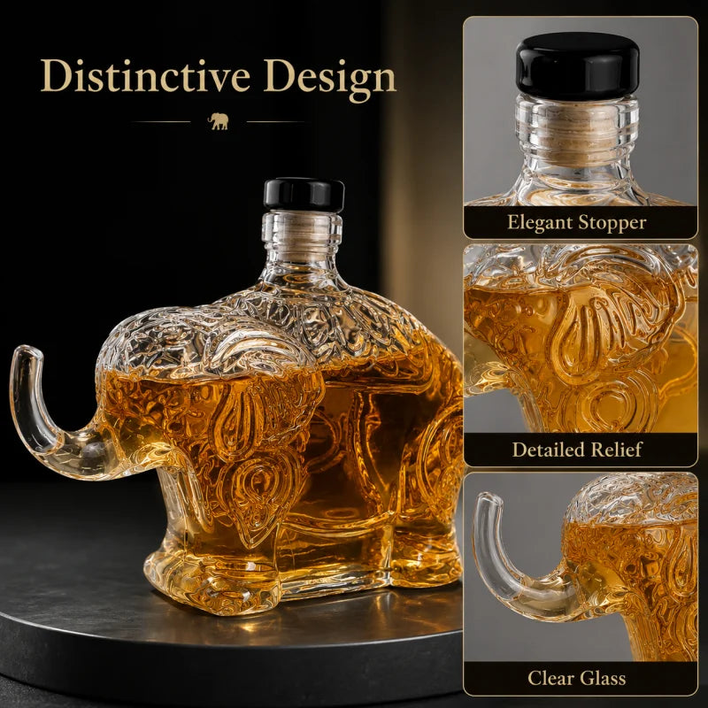 PENDRA Elephant Ornate Glass Whiskey Decanter