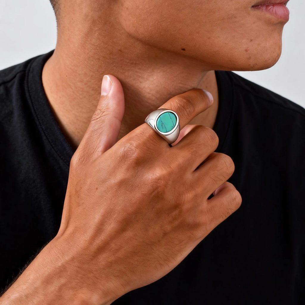 PENDRA High Quality Turquoise Steel Ring