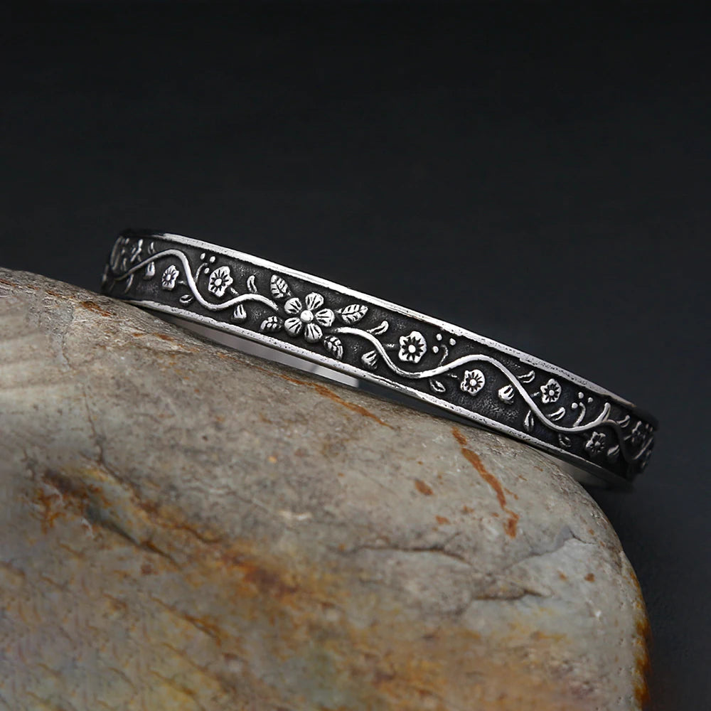Classic Retro Fashion Silver Color Flower Bracelets For Men Women Stainless Steel Ethnic Style Lotus Leaf Bracelet Party Jewelry