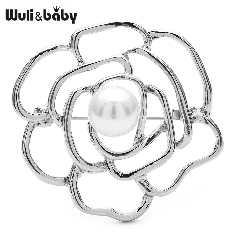 PENDRA Roselle Pearl Hollow-Flower Brooch