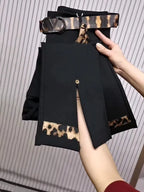 Spring Autumn new color blocking elastic micro bell pants for women high waist slim with leopard print flared cropped pants 2025